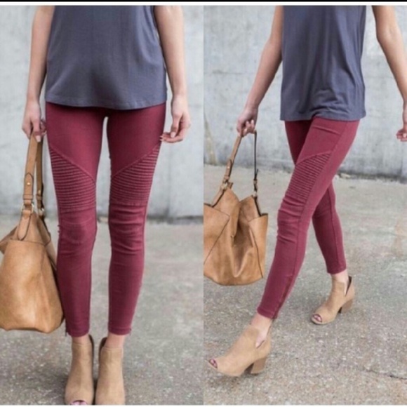 Burgundy leggings New with ankle zipper - Picture 4 of 5